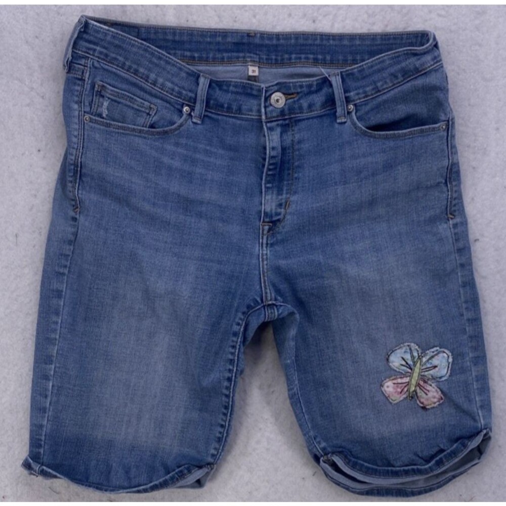 Levis 31 Butterfly Denim Shorts Womens Mid Rise Blue Jean Bermuda Stretch